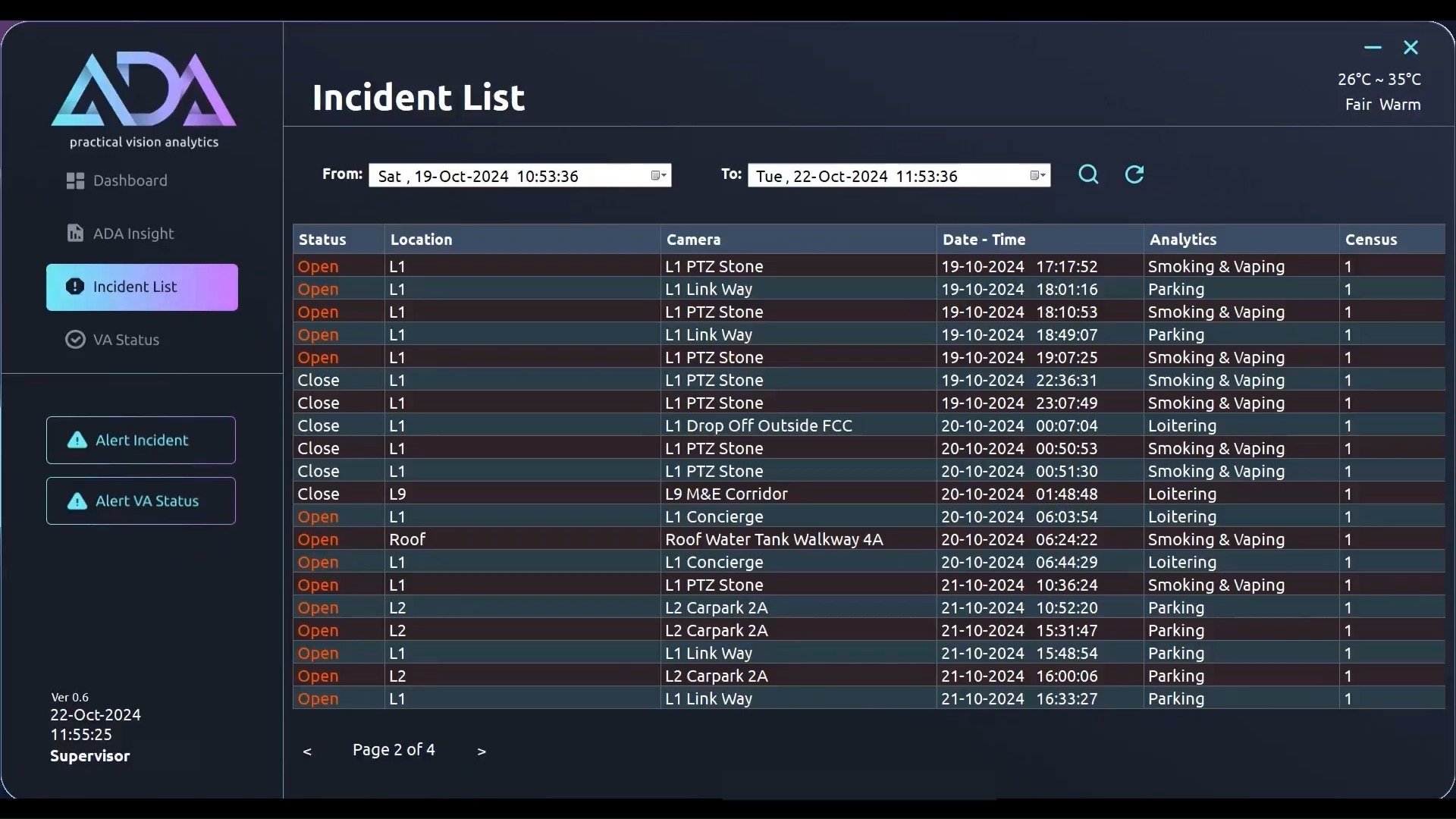 ADA Command+ — live incident console (Incident List view)