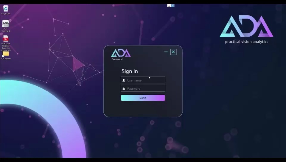 ADA Command sign-in — the on-premises AI command centre
